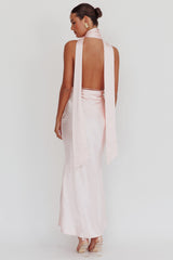 Italia Azure Halterneck Rose Dress Blush