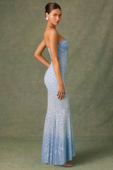Embellished Sweetheart-Neck Fishtail Gown in Sky Blue