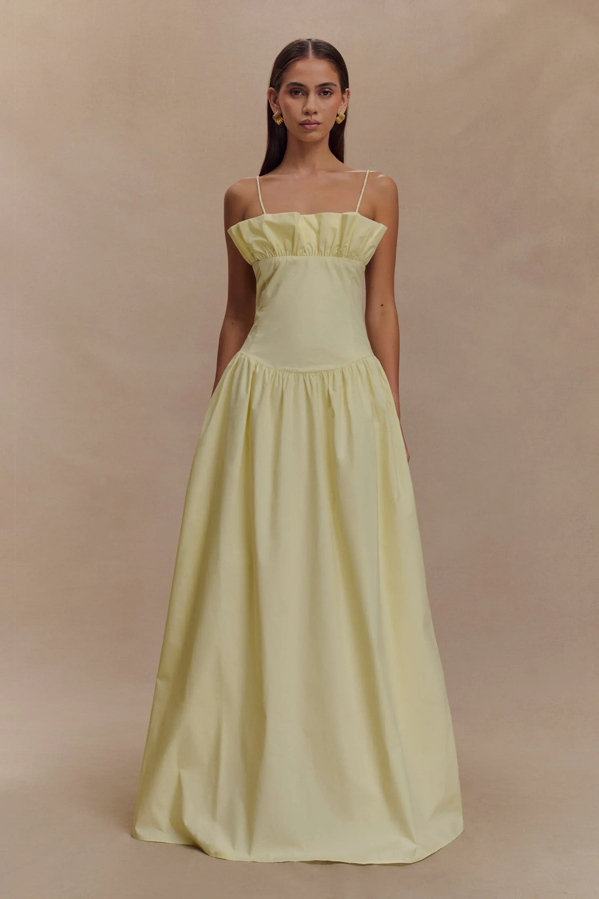 Janis Cotton Frill Maxi Dress - Lemon