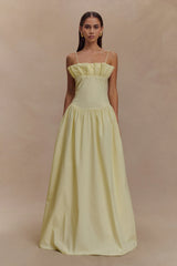 Janis Cotton Frill Maxi Dress - Lemon