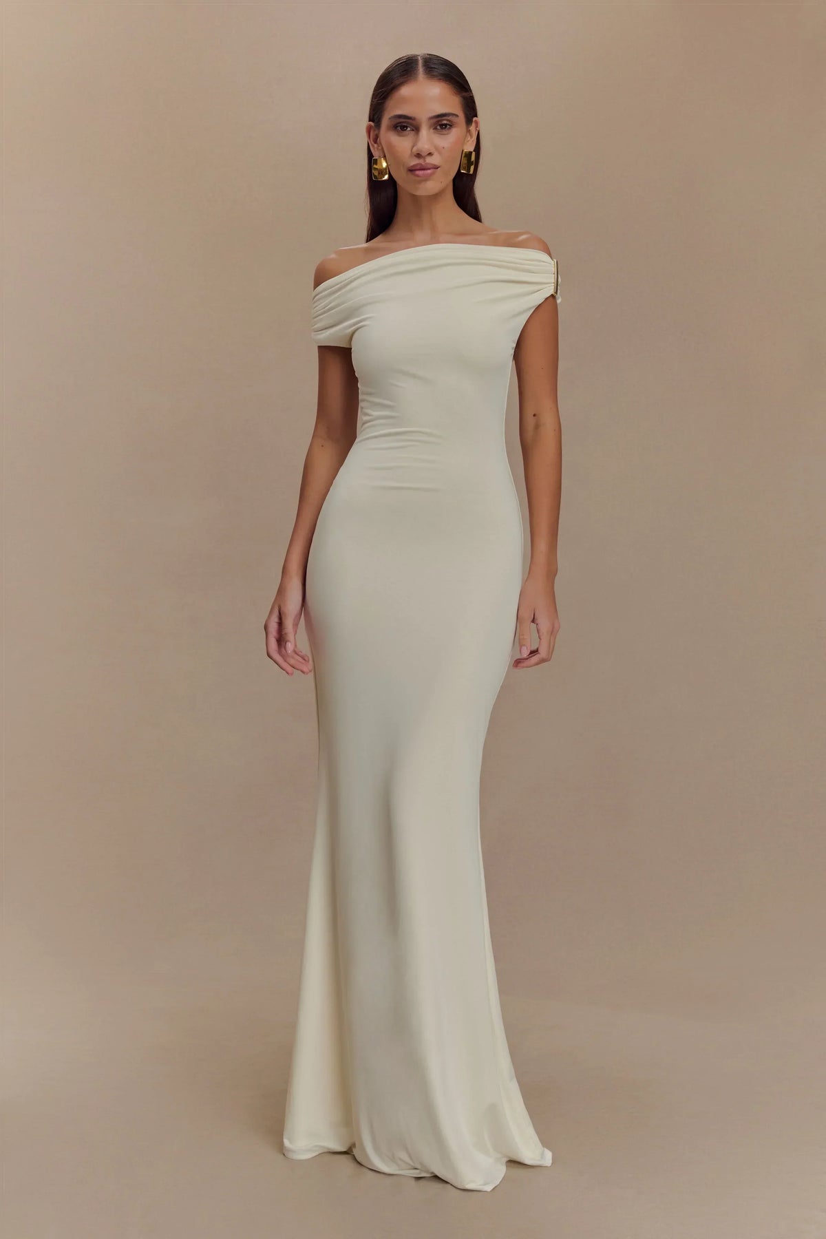 Kinsley Slinky Maxi Dress With Hardware - Ivory