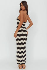 Yelena Halter Neck Knit  Maxi Dress Zig-Zag Cream