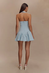 Calipso Halter Mini Dress - Cornflower Blue