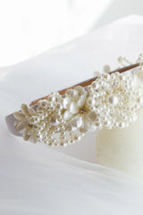 Floral Pearl Wide Headband White
