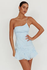 Lilah One Shoulder Embellished Dress Steel Blue