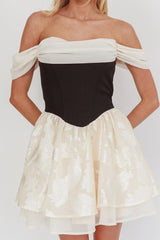 Lusting Off Shoulder Mini Dress Black/Cream