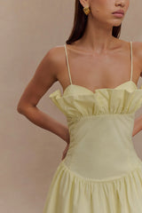 Janis Cotton Frill Maxi Dress - Lemon