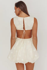 Tealy Cut-Out Back Bubble Mini Dress Cream