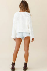 Misty Eyed Long Sleeve Ribbed Knit Sweater Cream
