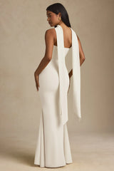 Scarf-Detail Strapless Gown in Ivory