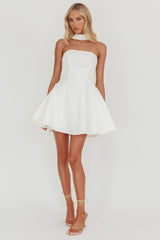 Annora Strapless Gold Button Mini Dress White