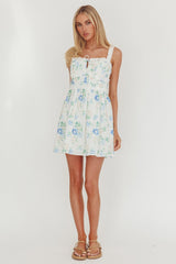 Jordanne Frill Trim Mini Dress Floral Blue