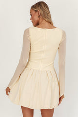 Elowin Long Sleeve Bubble Hem Mini Dress Cream