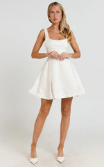 Stephane Mini Dress Corset Scoop Neck Fit and Flare Dress in Ivory