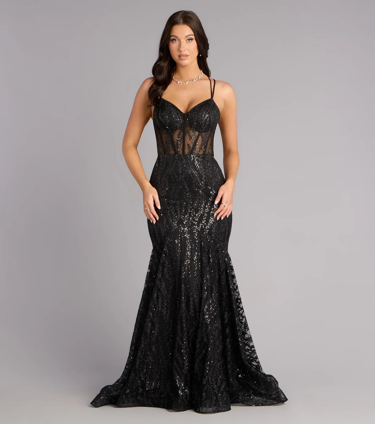 Pam Glitter Strappy Mermaid Ball Gown