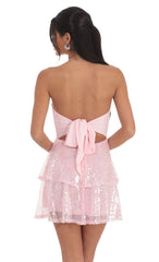 Sequin Strapless Ruffle Dress in Pink