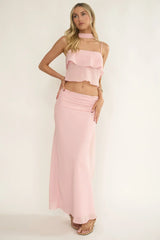 Serrita Gathered Waist Maxi Skirt Blush