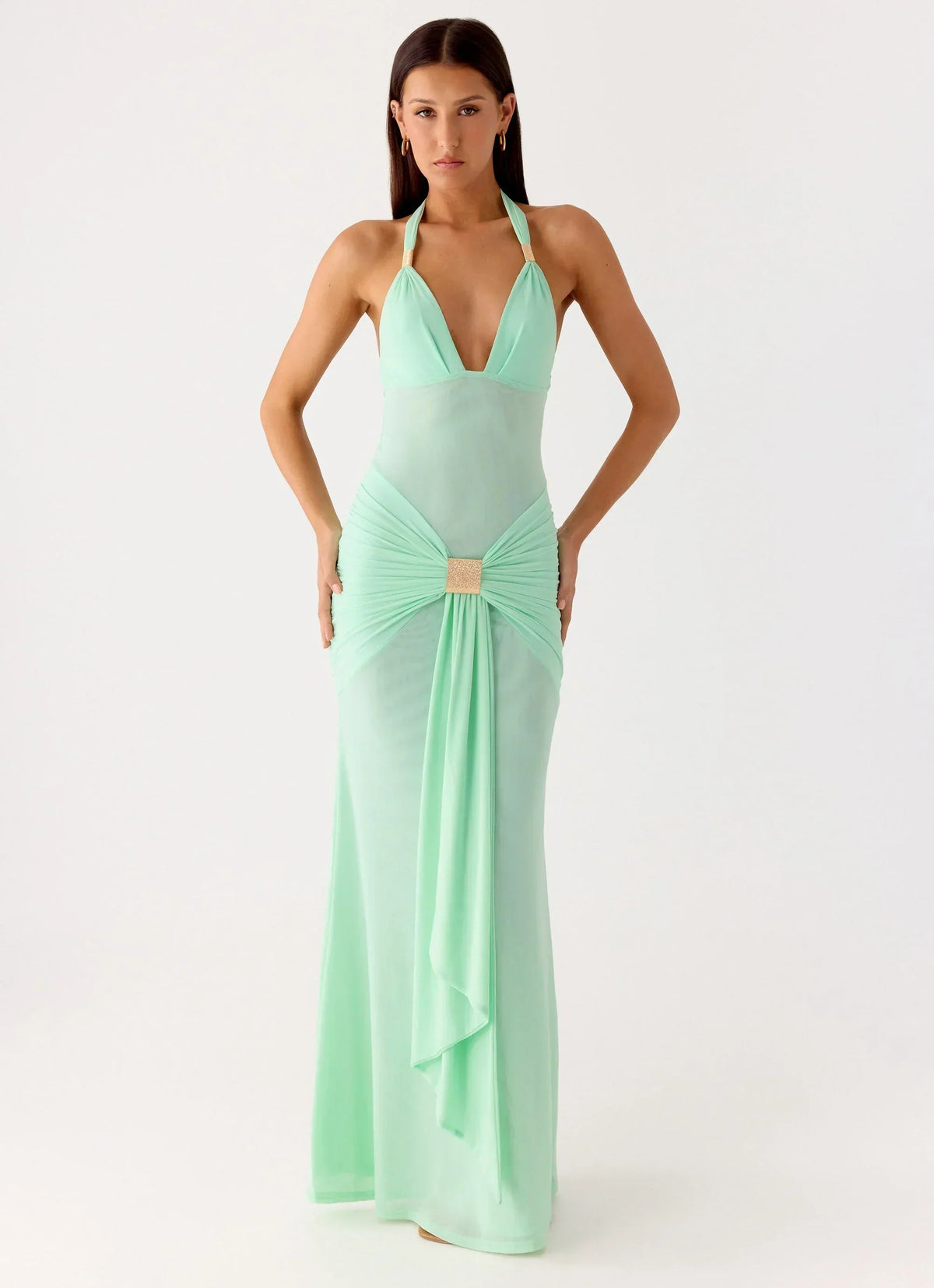 Miyah Halter Hardware Maxi Dress - Mint Blue