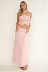 Serrita Gathered Waist Maxi Skirt Blush