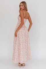 Daisy Day Basque Waist Maxi Dress Floral Blue