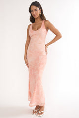 Elowra Mesh Maxi Dress Floral Pink