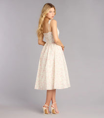 Garden Party Plans Floral Lace-Up Midi Dress